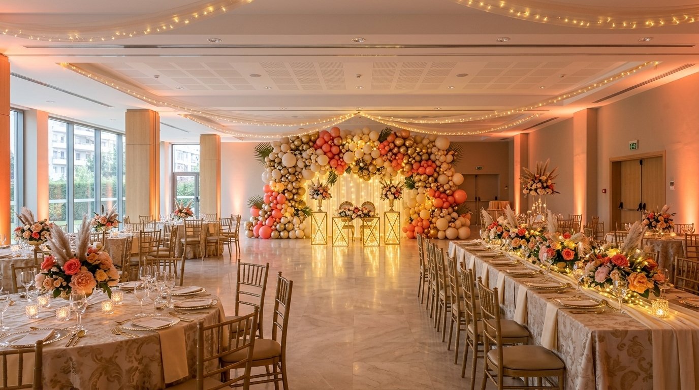Party hall transformed by Suhana Balloons into a luxury celebration room