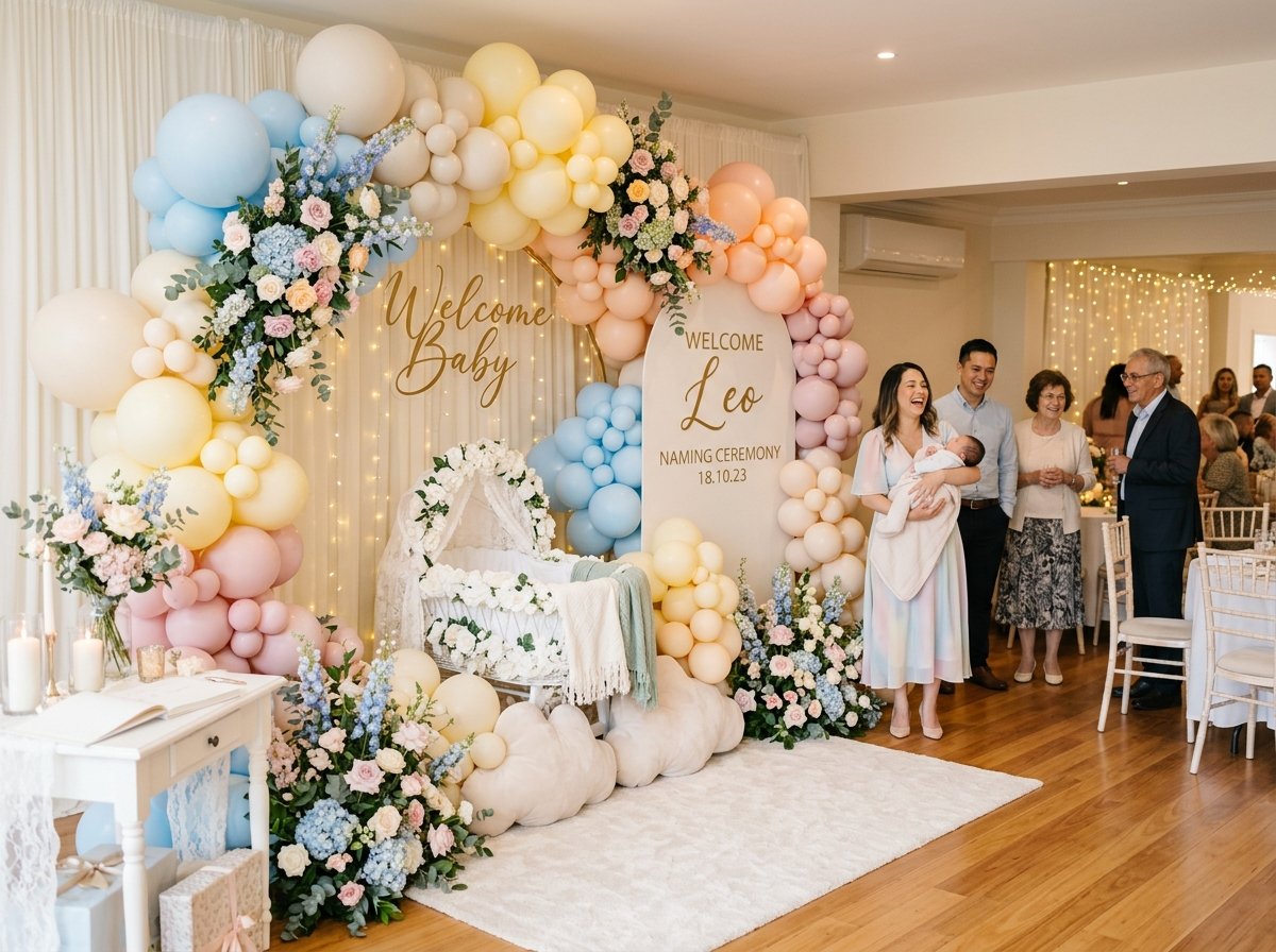 Name ceremony and baby welcome balloon decoration setup in Cuttack
